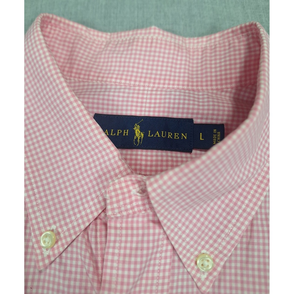 Ralph Lauren Mens Gingham Button Down Shirt Pink White Long Sleeve Size L - Picture 5 of 7